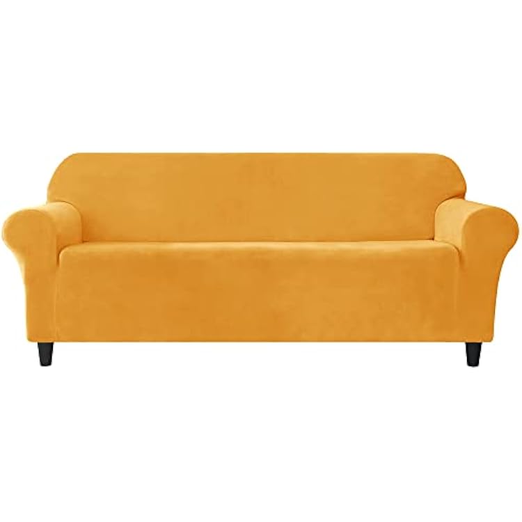 CONRUSER Stretch Sofa Slipcover, Soft Thick Velvet Couch Sofa Cover Furniture Protector with Elastic Bottom for Pets & Kids Gold, L