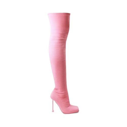 LEMONADE Womens Over The Knee Heels Boots High Heel Stretch Knit Pointed To Thigh Long Boots