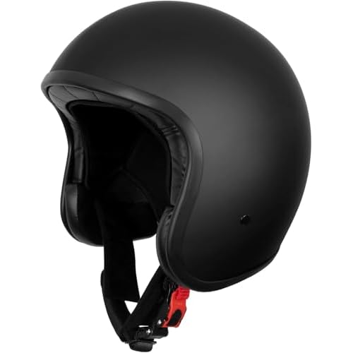 Westt Open Face Motorcycle Half Face Helmet, DOT Approved Moped Scooter Cruiser 34 Half Helmet with Washable Padding and Quick Release Buckle for Men Women Vintage S Black