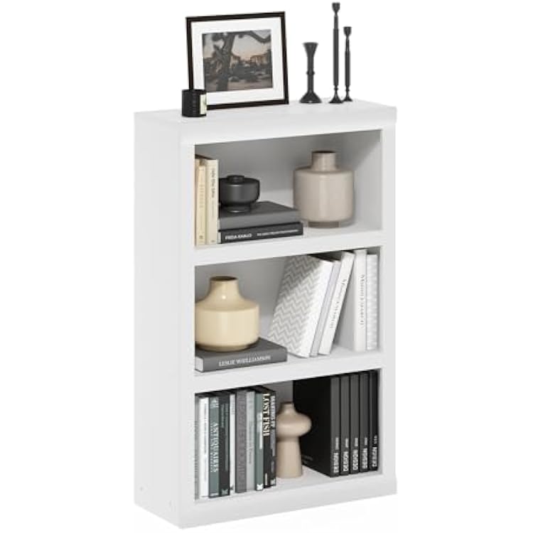Furinno Rail Book Shelf, 3-Tier Bookshelf with Open Shelf, Bookcase with Classic Style Edges, 10 x 24.6 x 39, for Organization and Storage, for Living Room, Bedroom, Home Office, White