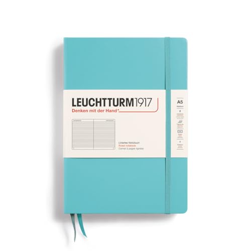 LEUCHTTURM1917 - Notebook Hardcover Medium A5-251 Numbered Pages for Writing and Journaling Aquamarine, Ruled