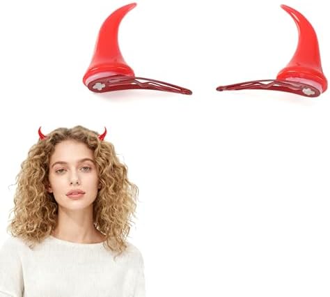 Bicfuiot Devil Horns Halloween Devil Costume Ears Hair Accessories Women Headband Clips Red,Black Party Cosplay