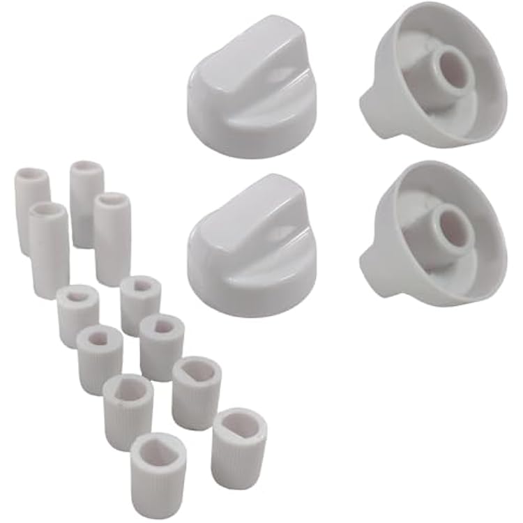 4 Pack Universal Control Knobs Replacement with 12 Adapters - Wide Application for Oven Stove Range Universal Stove Knobs White