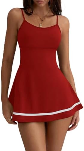 Womens Tennis Dress with Built in Shorts Spaghetti Straps Outfits Summer Cami Dress