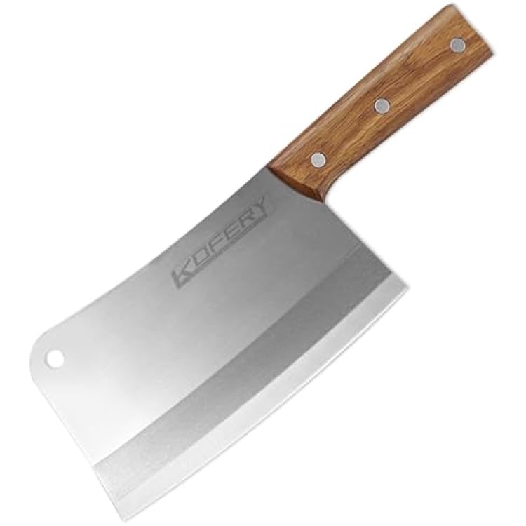 KOFERY 7.3-inch Chinese Bone Cleaver - Heavy Duty Butcher Knife Meat Chopper with Nature Wooden Handle, Perfect for Home Kitchen Use