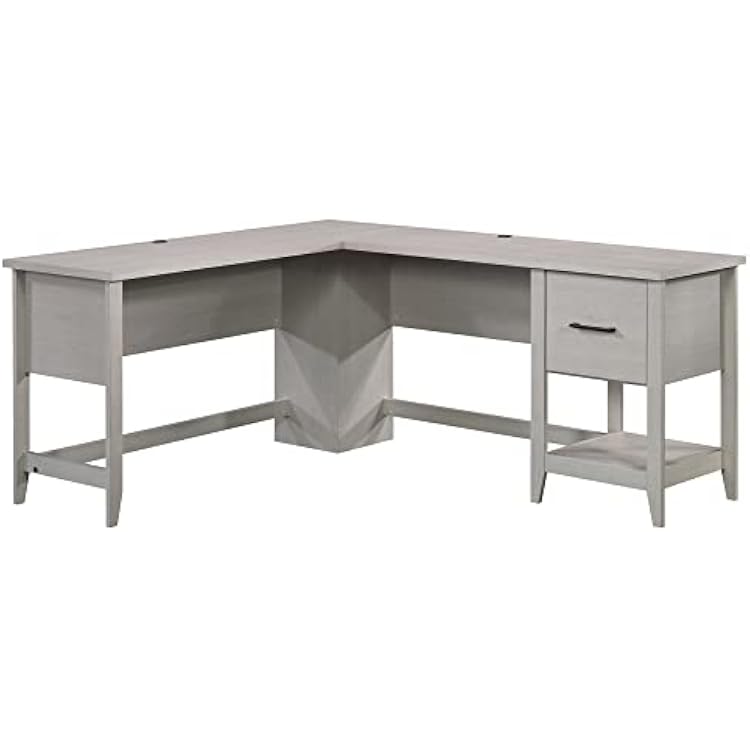 Sauder Summit Station L-Shaped Corner Home Office Desk with Drawer and Open Storage Shelf, in Glacier Oak