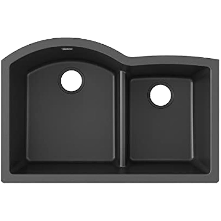 Elkay Quartz Classic ELGHU3322RBK0 Black Offset 6040 Double Bowl Undermount Sink with Aqua Divide