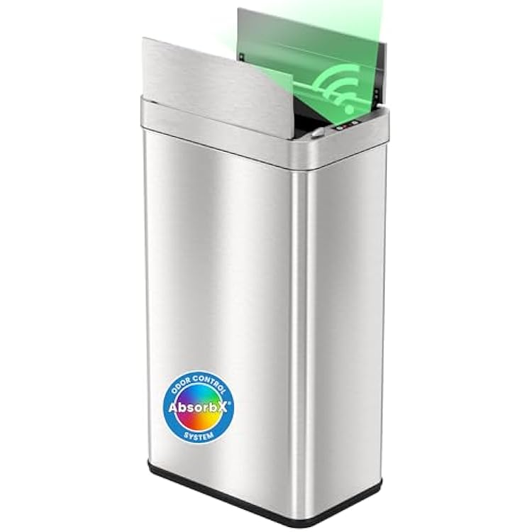 iTouchless 68 Liter  18 Gallon Wings-Open Lid Sensor Kitchen Trash Can with Odor Filter, Dog-Proof Slim Automatic Large Capacity Stainless Steel Garbage Recycling Bin for Home Office Business Garage