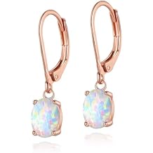 GEMSME White Gold Plated Teardrop Opal Dangle Earrings For Women