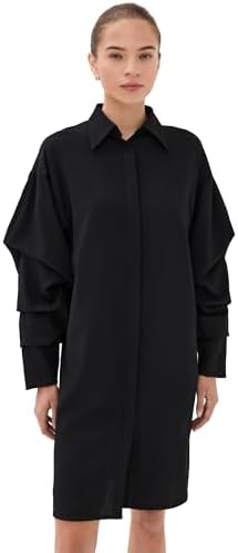 bite Studios Women's Pleated Sleeve Wool Crepe Shirt Dress