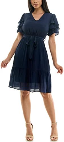 Nanette Nanette Lepore Womens Carribean Texture Dress with Self Tie Belt and Tiered Flutter Sleeve
