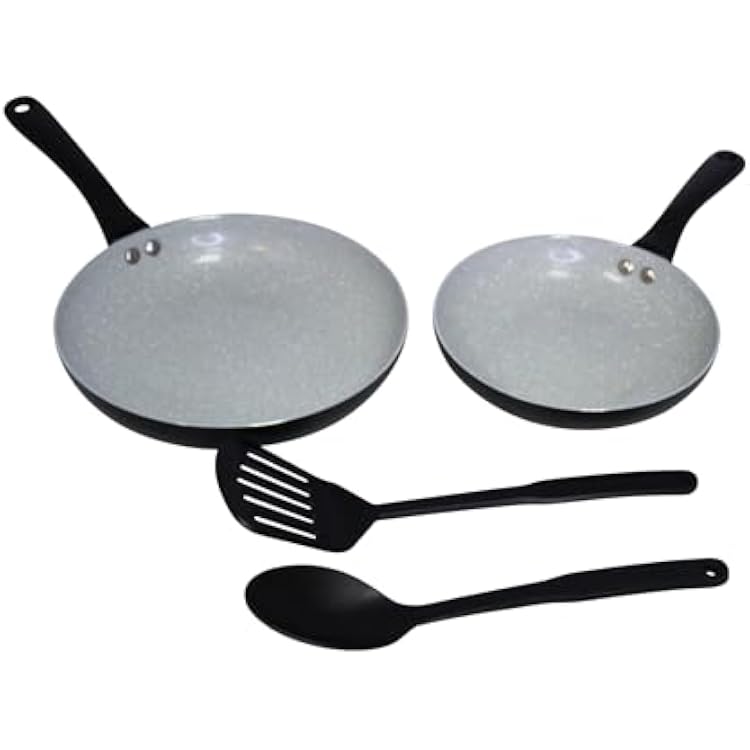 IMUSA Nonstick Ceramic Cookware Set 4-Piece 8in10in, with Stay-Cool Handles, Aluminum, Black