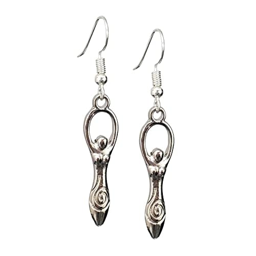 Fertility Goddess Charm Earrings, Handmade Antique Silver Pagan Dangle Jewelry