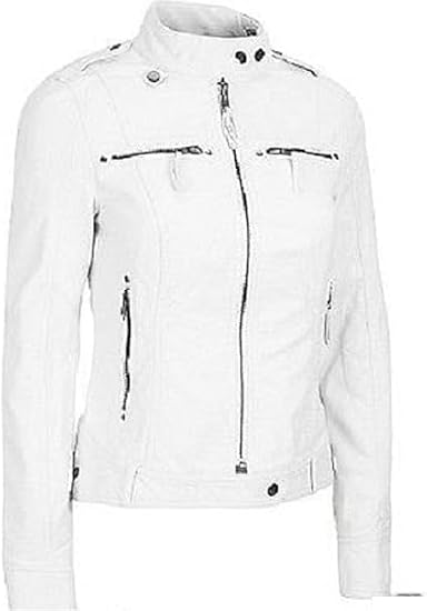 Women's Leather Motorcycle Jacket Bomber Stylish Slim Fit Biker Outerwear White Real Leather Racer Jacket Women