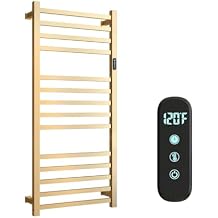 Luxury Heated Towel Rack Wall Mounted Towel Warmers, 14 Bars Towel Warmer Rack for Bathroom with Timer & Temperature Multi-Level Adjustable, Hardwired and Plug-in Compatible (Brushed Gold)