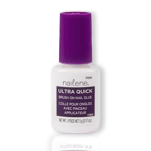 Nailene Ultra Brush On Nail Glue, Pink, Maximum Strength, No Air Bubbles, Brush Applicator, Thin & Even Coverage, Strong Nail Glue For Press Ons And Nail Tips, Lasts Up To 7 Days, Easy To Apply,5 g0.17 Oz