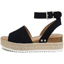 Soda Topic Open Toe Buckle Ankle Strap Espadrilles Flatform Wedge Casual Sandal