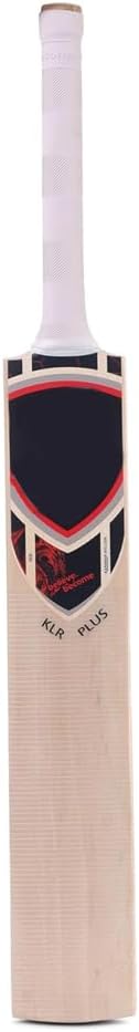 KLR Plus Kashmir Willow Cricket Bat, Handcrafted Grade R Willow with Web Tape Front  Sticker Back Kashmir Willow Handle, Red and Black, Medium
