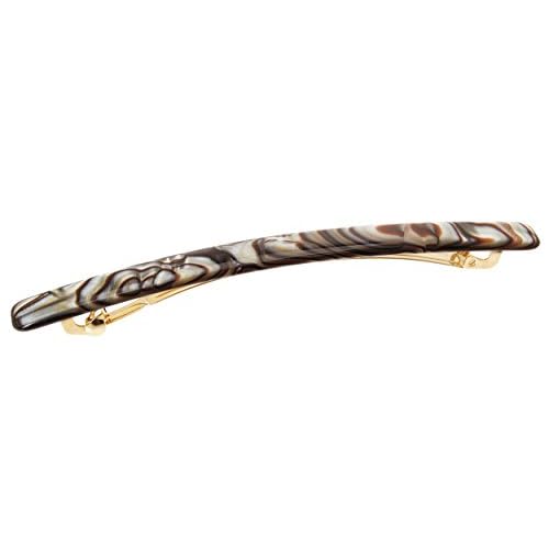 France Luxe Grey Hair Barrette for Women with Thin Hair, Elegant Long & Skinny French Barrette, Strong Hold, Lightweight, Damage-Free Design, Grey Onyx Faux Shell