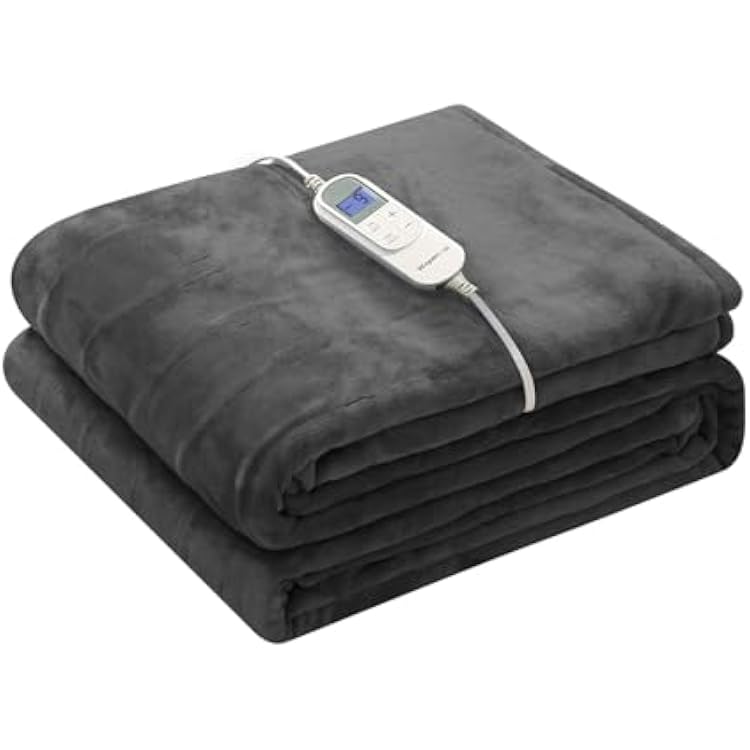 Wapaneus Heated Blanket Full 72 x 84 Electric Throw 10 Heating Levels 12 Hours Time Setings and Auto-Shut Off, Flannel Fast-Heating Electric Blanket, Grey