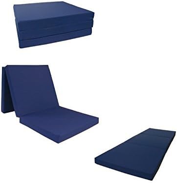 D&D Futon Furniture Trifold Foam Beds, Floor Tri-Fold Bed, Foldable Shikibuton Mattress Cushion Topper Mat for Space Saving Sleepover 3x27x75 in,Navy Blue
