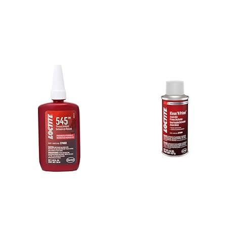 Loctite 545 Pneumatic/Hydraulic Pipe Thread Sealant, High Lubricity, High Pressure & 7649 Klean N Prime: Activator for Anaerobic Adhesives, Decrease Cure Time, Low Temperature