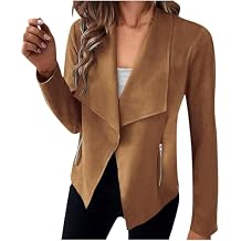 Cicilin Women's Faux Suede Jacket Open Front Long Sleeve Outwear Suit Jacket Blazer Coat