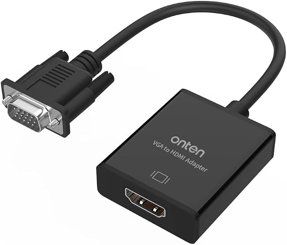 ONTEN VGA to HDMI, 1080P Adapter (Male to Female) for Computer, Desktop, Laptop, PC, Monitor, Projector, HDTV with Audio Cable and USB Cable (1 Pcs)