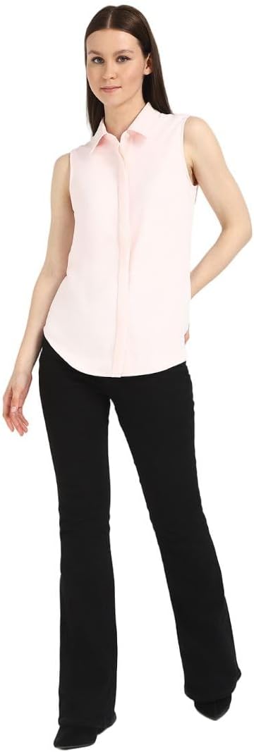 Calvin Klein Jeans Womens Crepe Sleeveless Button-Down Top