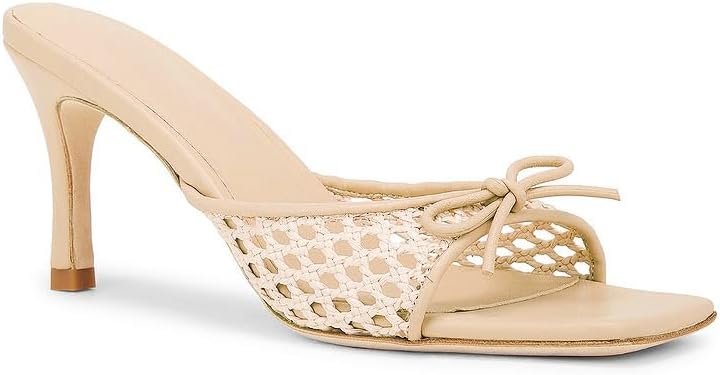 MissHeel Square Toe Netting Kitten Heels with Bow Slip On
