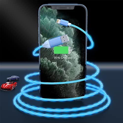 2M6FT Flowing LED Light Up Lightning Charge Cable,Glowing Apple Charger Adapter Sync Data Connector Cord for Car with iPhone 1312 Pro Max 11 ProXRXS MaxX8 7 SE 2020,iPadiPod Blue