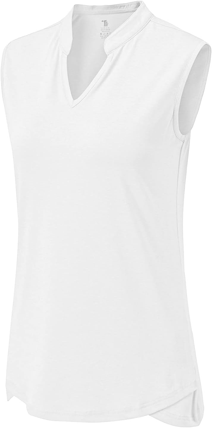 BGOWATU Womens Golf Polo T-Shirts Sleeveless V Neck Collarless Tennis Shirts UV Protection Quick Dry Lightweight