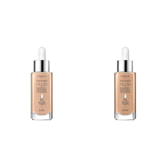 L'Oreal Paris True Match Nude Hyaluronic Tinted Serum Foundation Bundle with Light 2-3 and Medium 4-5 Shades, 1 fl. oz. Each