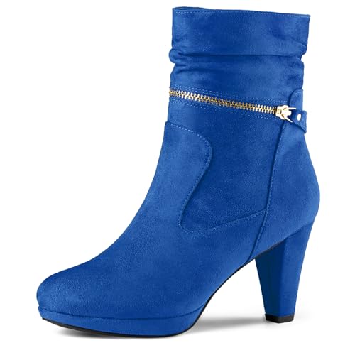 Allegra K Womens Ankle Zip Platform High Heel Mid Calf Boots
