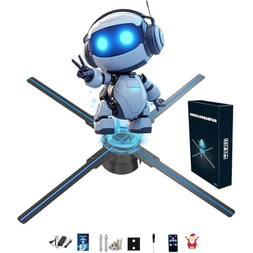 3DHologramFan,18.1 inch 3dHologramFan Projector Advertising Display for Christmas, Halloween,Business,Shop,Holiday 46CM Holographic with 1500 Video Library