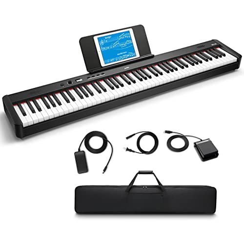 Keyboard Piano 88 Keys Weighted Digital Piano, Ultra-thin Design for Beginner, Moukey MEP-120 Full-Size Electric Keyboard with Bag, Sustain Pedal, Power Supply