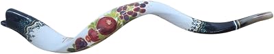 Hand Painted Kudu Shofar - Seven Species Design - Unique Jewish Art & Ritual Horn
