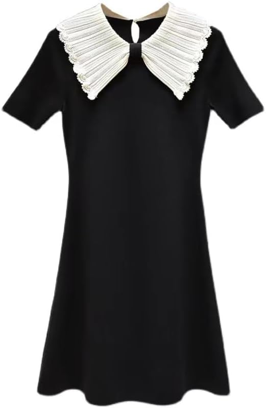 Roiii Women's Short Sleeve Basic Ribbed Knit Slim Fit Bodycon Mini Pencil Dress Crew Neck Party Elastic A-Line T Shirt Dress