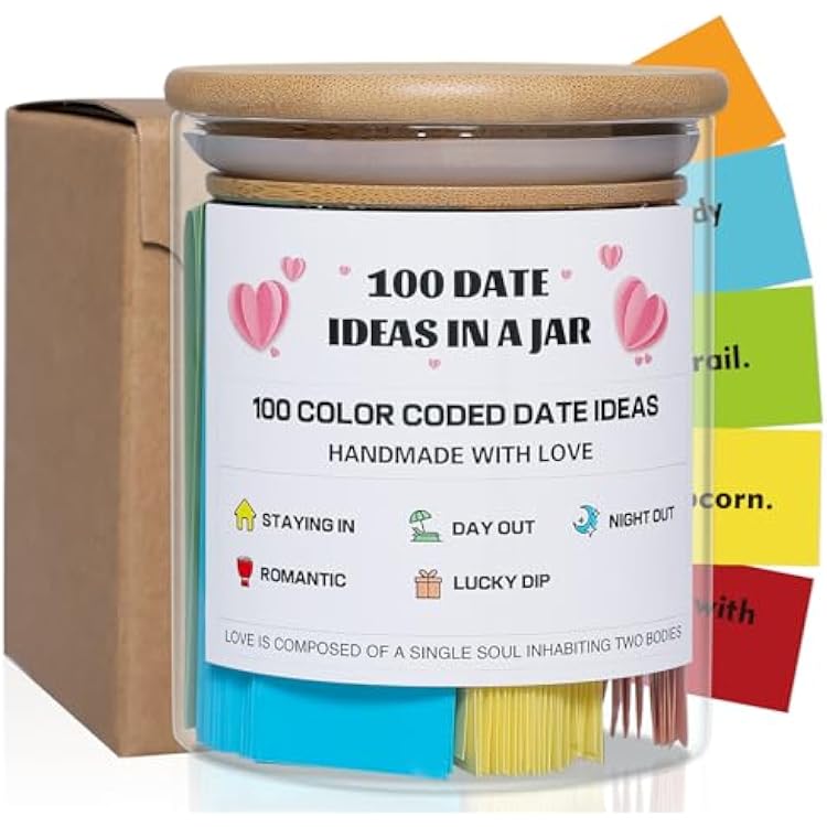 MSEHKM 100 Date Ideas In A Jar Date Night Ideas Color Coded Date Ideas Budget-friendly Date Jar WeddingAnniversaryBridal ShowerNewlyweds Gifts for Couples, pure