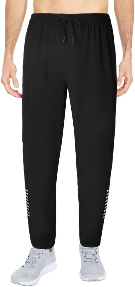 Mens Athletic Pants with Zipper Pockets, Lightweight Quick Dry Hiking Track Pants, Baggy Elastic Waist Joggers