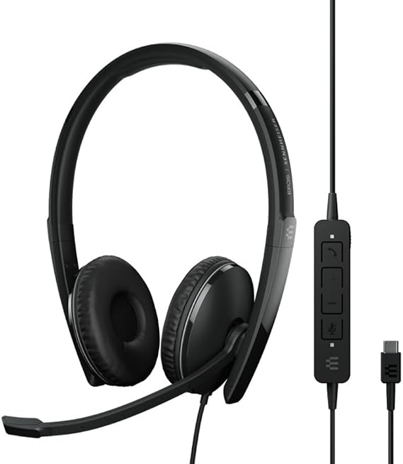 EPOS Adapt 165T USB-C II - Wired, Double-Sided Headset-3.5mm Jack/USB-C Connectivity, MS Teams Certified-UC Optimized-Superior Stereo Sound-Enhanced Comfort-Call Control - Black