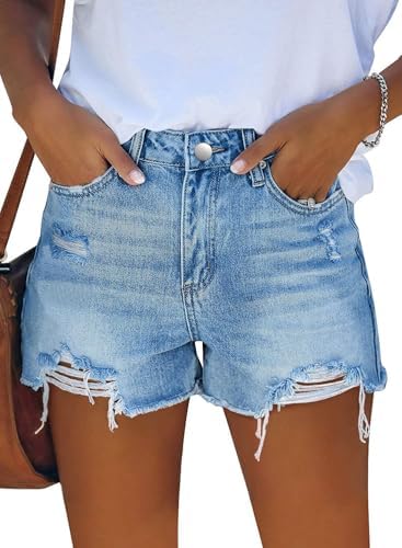 MODARANI Cut Off Denim Shorts for Women Summer Blue Jean Shorts High Waisted Denim Shorts Distressed Ripped Jean Shorts M