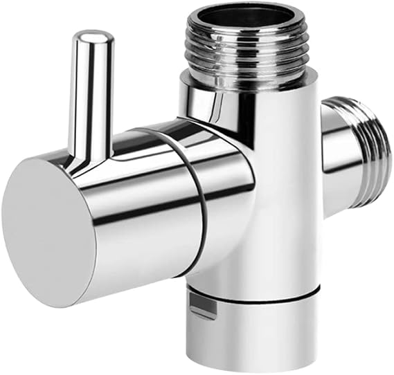 Shower Diverter Valve Replacement, 3 Way T-Adapter Shut-Off Valve for Shower Head Arm Diverter, Round G1/2 Female Inlet x G1/2 & G3/4 Outlet