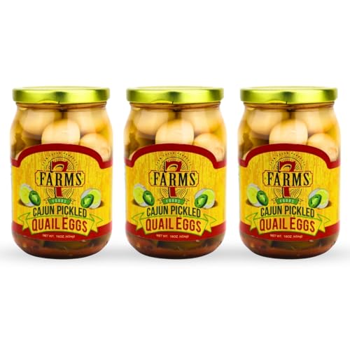 7 Farms Pickled Quail Egg 3 Pack - Mild, Jalapeno, Sriracha, and Cajun Flavors- 16 Ounce Glass Jars Cajun