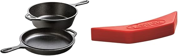 Lodge LCC3 Cast Iron Combo Cooker, Pre-Seasoned, 10.25" -Quart & ASAHH41 Silicone Assist Handle Holder, Red