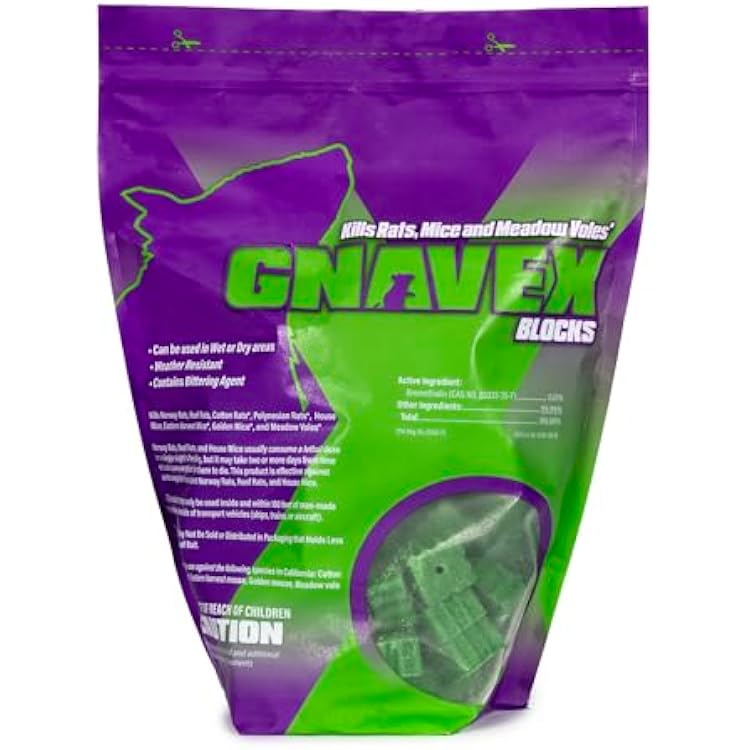 Gnavex Blocks, All Weather Rodenticide Bait That Contains Bromethalin, 4 lb Pouch