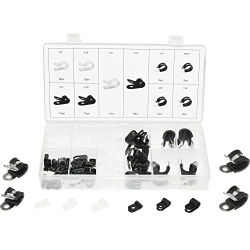 Swordfish 32270 - Nylon Cable Clamp and Rubber Cushioned Stainless Steel R Type Cable Clamp Assortment Kit, 90 Pieces, Size from 18 to 716