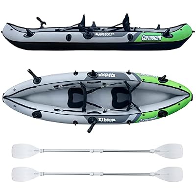 Elkton Outdoors Cormorant 2 Person Tandem Inflatable Fishing Kayak, 10-Foot with EVA Padded Seats, Includes 2 Active Fishing Rod Holder Mounts