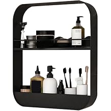 Jerliflyer Wall Mounted Floating Shelves for Bathroom, 2 Layer Carbon Steel Makeup and Cosmetic Organizer Rack