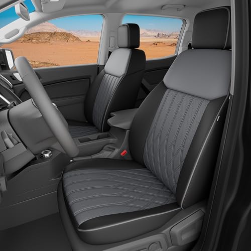 Seat Covers for Ford Ranger SuperCrew5 XLT Lariat 2019 2020 2021 2022 2023 & SuperCrew5 XL 2021-2023 Full Set, Rear wCup Holder, Leather Seat Cover Accessories Black Grey